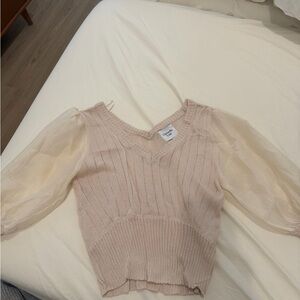 Chriselle Lim Knit Top with Sheer Sleeves